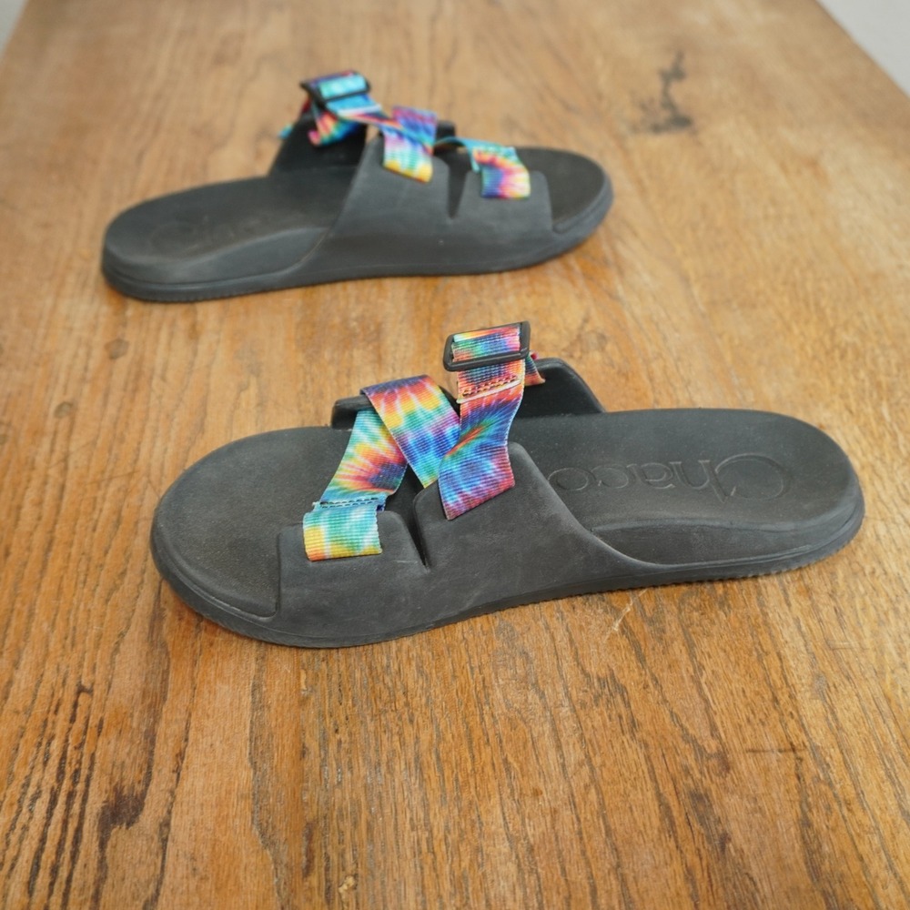 Chaco Chillos Slide Sandals Womens 9 Tie Dye Rainbow Adjustable Straps Black - Picture 10 of 10
